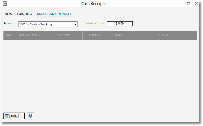 cash receipts -make bank dep