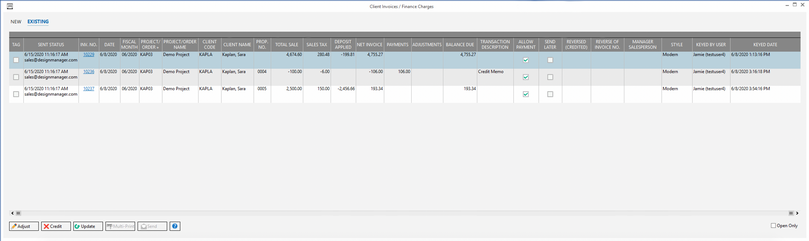 client invoices - existing