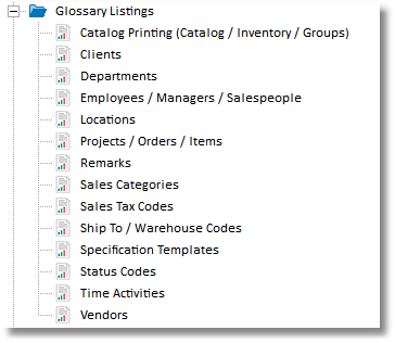 glossary listing reports