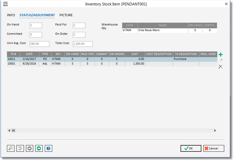 inventory stock item window-status adj tab