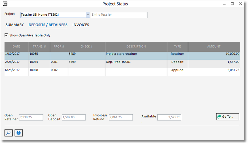 project status - dep_rets tab