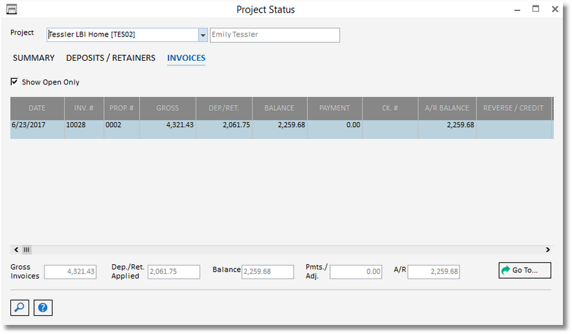 project status - Invoices tab