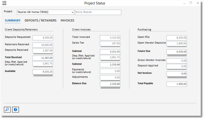 project status - summary tab