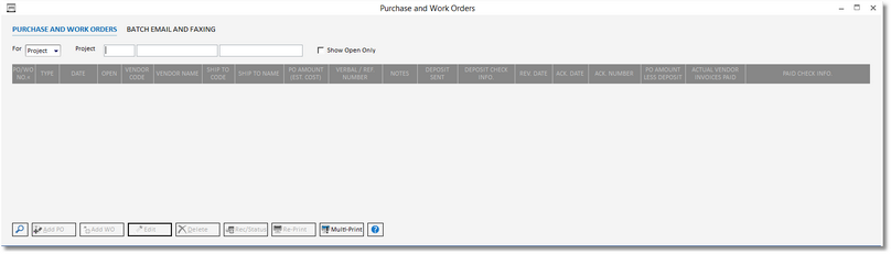 purchase and work orders window