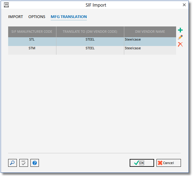 SIF Import - MFG translation