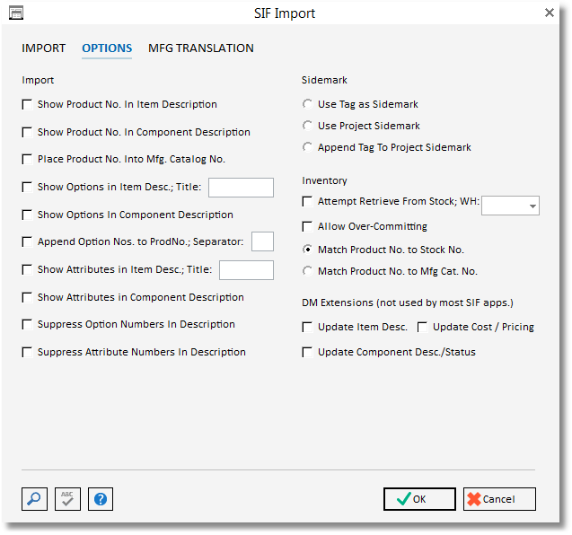 SIF Import -options