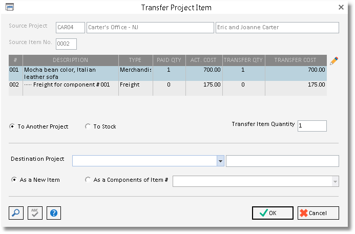 transfer item window