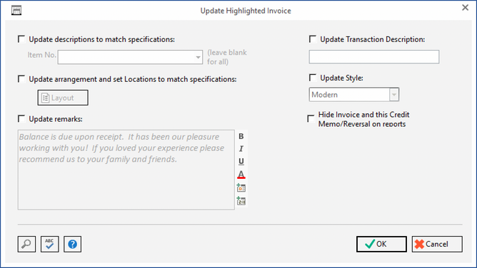 update invoice window