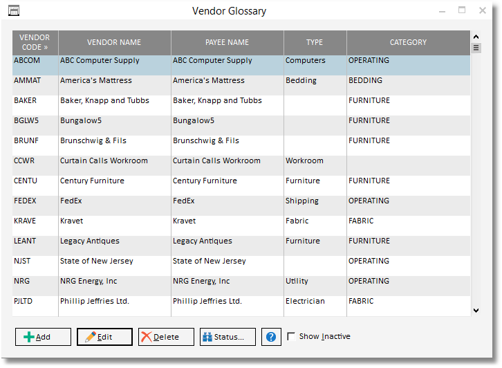 vendor glossary