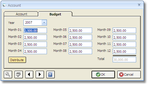 Account Window - Budget Tab