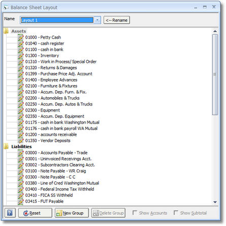 Balance Sheet Layout Window