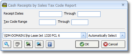 Cash Receipts by Sales Tax Code Report