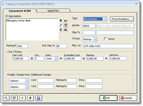 Catalog Component Window