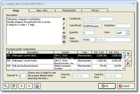 Catalog Window - Item tab