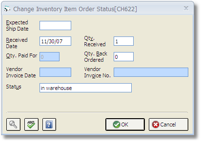 Change Inventory Item Order Status Window