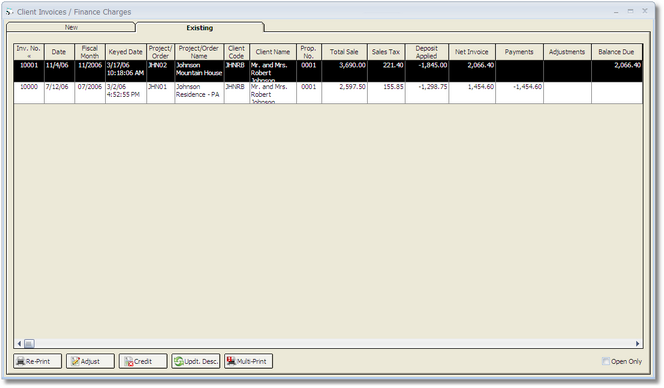 client invoices finance charges-exitsing tab