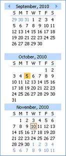 Close up of calendar control on time keeping window