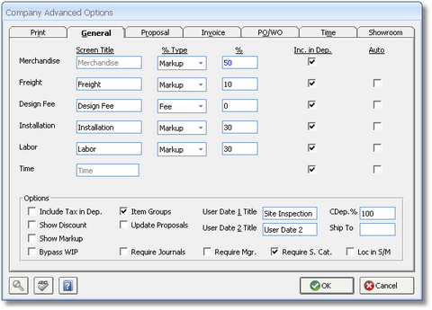 Company Advanced Options - General tab