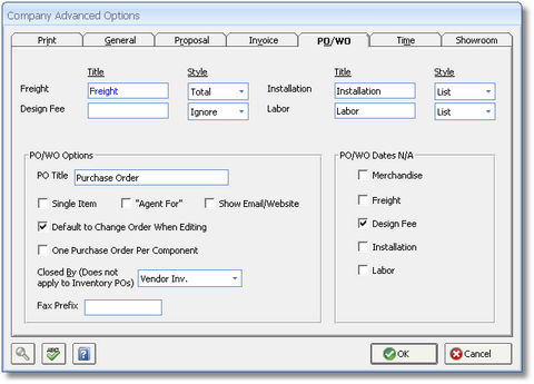 Company Advanced Options - PO-WO tab