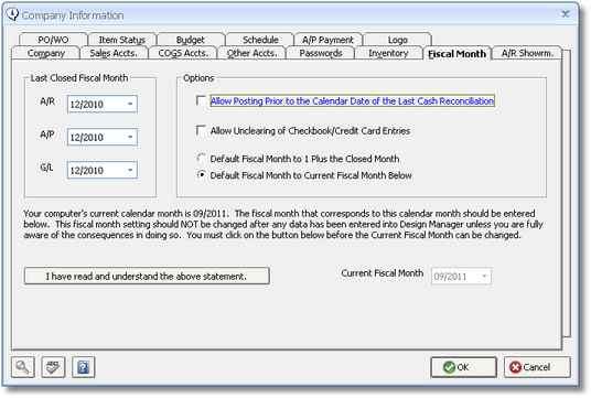 Company Information Window - Fiscal MonthTab