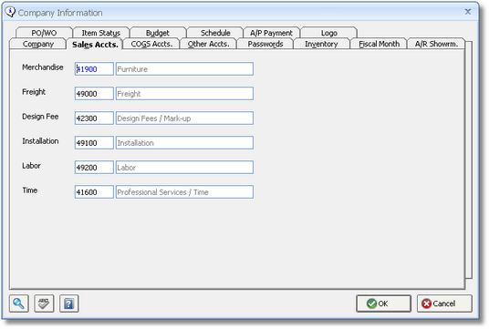 Company Information Window - Sales AccountsTab