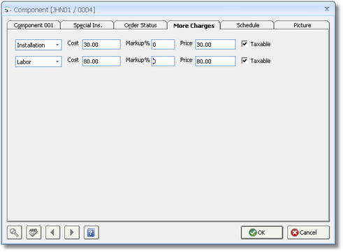 Component Window - More Charges tab