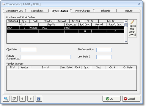 Component Window - Order Status tab