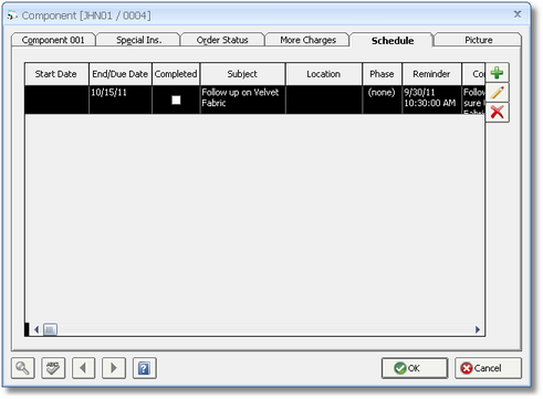Component Window - Schedule Tab