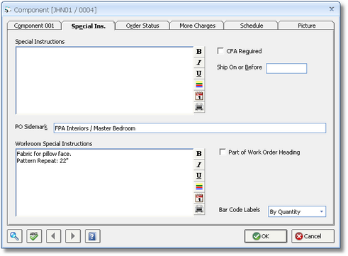 Component Window - Special Ins tab