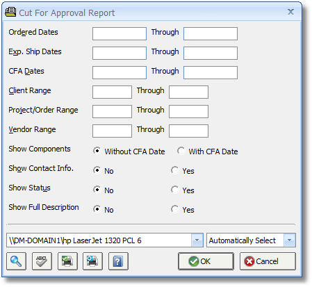 Cut For Approval Report