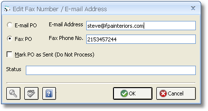 Edit Fax Number - E-mail Address Window