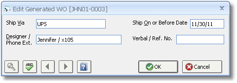 Edit Generated WO window