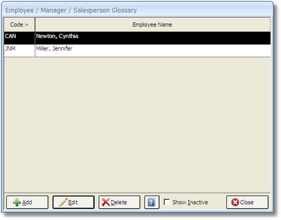 Employee Glossary Window
