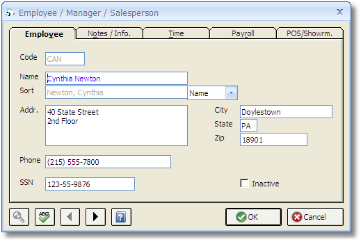 Employee Window - Employee Tab