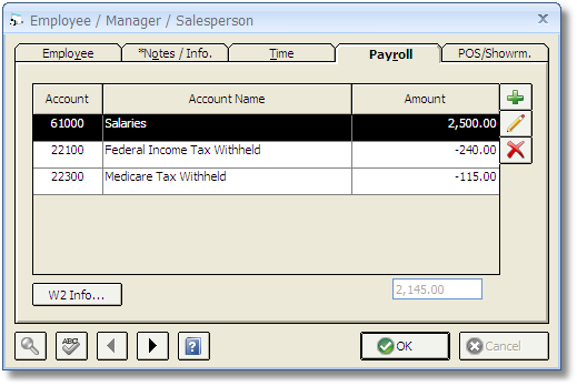 Employee Window - Payroll Tab