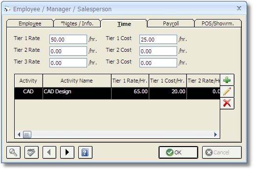 Employee Window - Time Tab