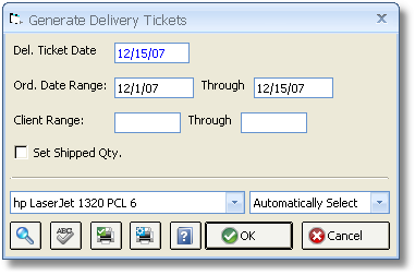 Generate Delivery Tickets Window