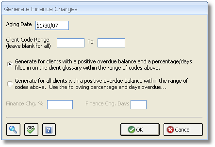 Generate Finance Charges Window
