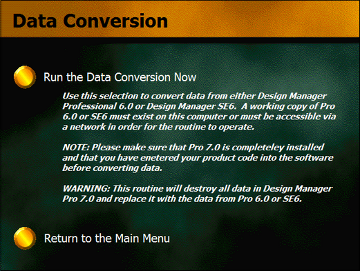 Install - data conversion window