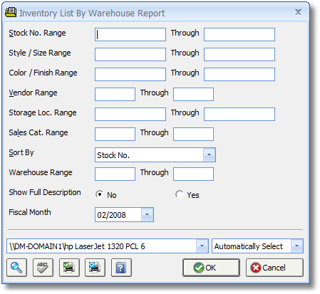 Inventory List by Warehouse Report
