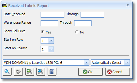 Inventory Received Labels Report