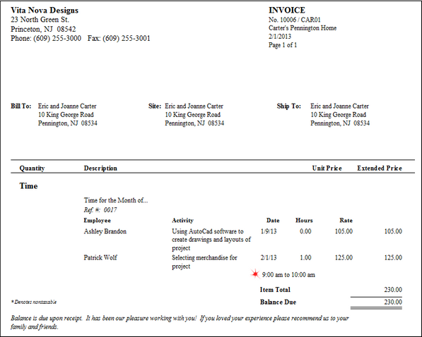 invoice example with show time details and SE times