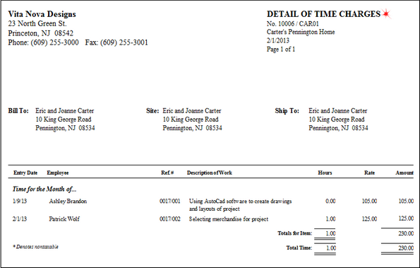 invoice example with time supplement pg 2 - detail of charges 