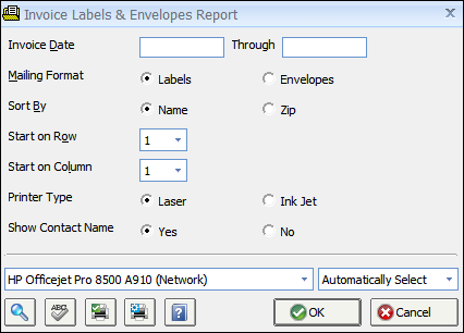 Invoice Labels and Envelopes Report