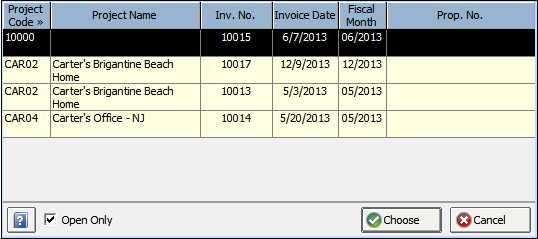 invoice number search window