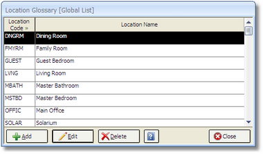 Location Glossary Window