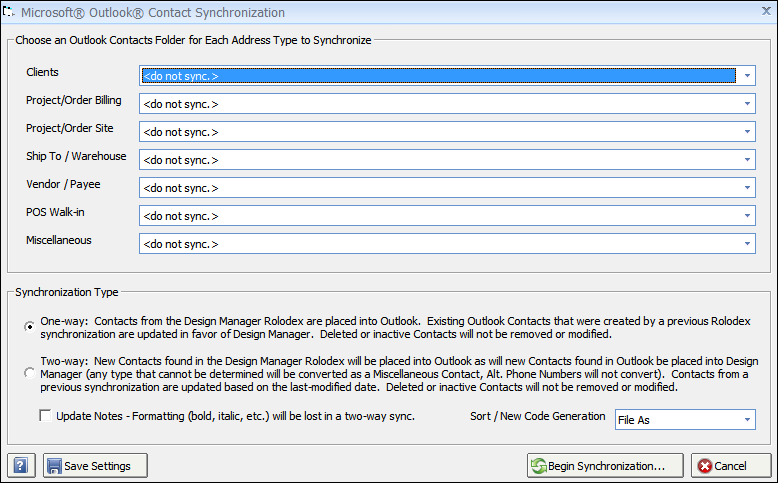 Microsoft Outlook Contact Synchronization Window