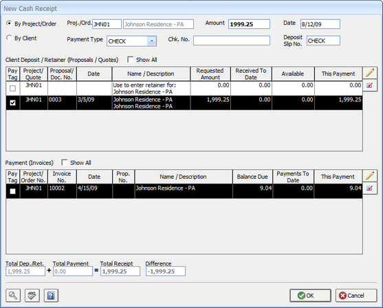 New Cash Receipt Window