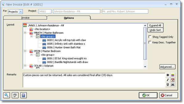 New Invoice - Options