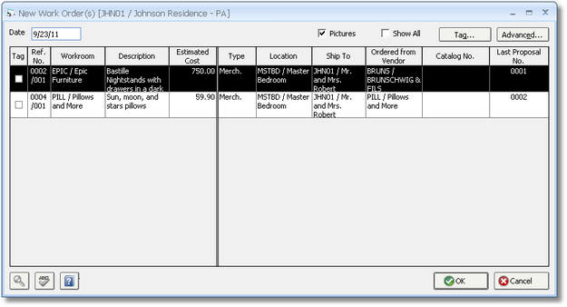 New Work Order window